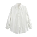 Women's White Vertical Striped Long Sleeve Shirt Lightweight Polyester Lapel Loose Button Up Blouse For Summer Casual Streetwear Daily Commuting