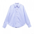 Women's Casual Striped Long Sleeve Button Down Shirt Loose Fit Lapel Polyester Cotton Blouse Streetwear Fashion Spring Autumn Tops