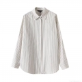 Women's Vertical Striped Long Sleeve Button Down Shirt 95% Cotton 5% Spandex Loose Casual Blouse For Office Daily Wear Fashion Versatile Tops