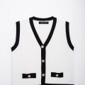 Women's V-Neck Knitted Vest Fashion Tweed Style Colorblock Sleeveless Sweater Top With Golden Buttons For Office Daily Wear Casual Knit Cardigan