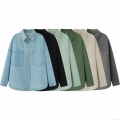 Women's Retro Loose Denim Shirt Jacket Casual Long Sleeve Cotton Polyester Blend Western Style Streetwear Blouse Top With Double Pockets For Spring Autumn