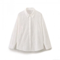 Women's Elegant Flower Embroidery Long Sleeve Cotton Blend Blouse Shirt Turn-Down Collar Loose Button Down Top Streetwear Casual Clothing