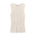 Women's Summer Knitted Sleeveless Tank Top Elegant 3D Floral Relief Hollow Out Round Neck Pullover Streetwear Polyester Casual Tee Top