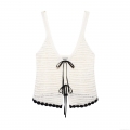 Women's Retro Crochet Knit Cami Top 100% Polyester Contrast Scalloped Trim Bow Tie Front Summer Beachwear Streetwear Casual Vintage Sexy V-Neck Sleeveless Tank Top