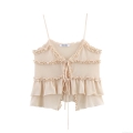 Women's Ruffle Hem Lace-up Camisole Sexy Knitted Tank Top Sweet Summer Spaghetti Strap Crop Top For Women Party Clubwear