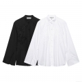 Elegant Women's Stand Collar Blouse 100% Polyester Woven Fabric Floral Embroidery Beadwork Long Sleeve Shirt With Slit Cuffs Single Breasted Tops For Casual Office Streetwear