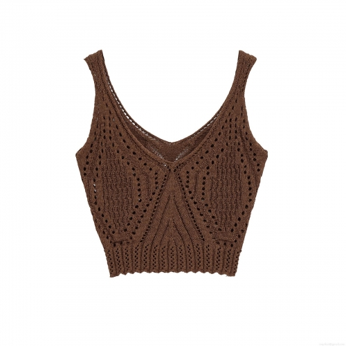 Women's Sexy V Neck Crochet Knit Camisole Top Hollow Out Jacquard Sleeveless Short Tank Top For Summer Party Streetwear Women