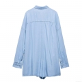 Women's Denim Style Polyester Long Sleeve Shirt Oversized Button Down Blouse Top With Pocket Streetwear Casual Daily Loose Longline Shirt For Women