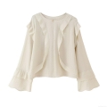 Women's V Neck Ruffle Long Sleeve Blouse Casual Apricot Solid Color Bell Sleeve Shirt Top For Streetwear Daily Commute Polyester Cotton Feel