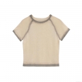 Women's Casual Polyester Knit T-Shirt Short Sleeve Round Neck Contrast Trim Gradient Streetwear Top Summer Fashion Tee for Lady