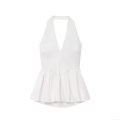 Women's Sexy Halter Peplum Top Deep V Neck Backless Ruffle Hem Sleeveless Solid Color Polyester Tank Top Summer Casual Streetwear Vest For Ladies