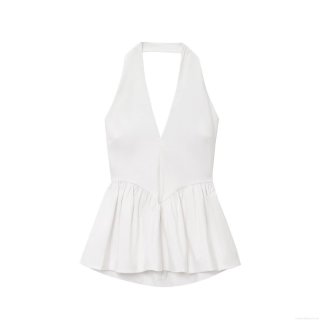 Women's Sexy Halter Peplum Top Deep V Neck Backless Ruffle Hem Sleeveless Solid Color Polyester Tank Top Summer Casual Streetwear Vest For Ladies