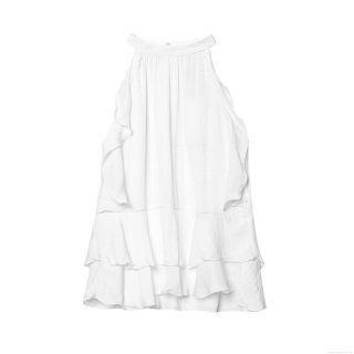 Women's Halter Neck Sleeveless T-Shirt Layered Ruffle Hem Solid White Polyester Top Summer Casual Elegant Streetwear Off-Shoulder Blouse for Women