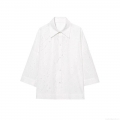Women's Loose Turn-down Collar Long Sleeve Shirt With Fringe Tassel Texture Solid White Button Down Blouse Top For Summer Streetwear Office