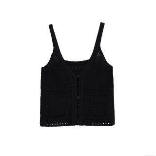 Women's Street Style Knitted Cami Tank Top Mercerized Cotton Slim Fit Short V Neck Button Front Sleeveless Ribbed Crochet Vest For Summer Daily Party Vacation