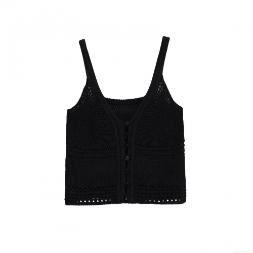 Women's Street Style Knitted Cami Tank Top Mercerized Cotton Slim Fit Short V Neck Button Front Sleeveless Ribbed Crochet Vest For Summer Daily Party Vacation