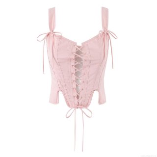 Women Fashion Pink Cotton Corset Top Slim Fit Lace Up Bow Strap Cami Tank Top For Summer Streetwear Sexy Party Clubwear Women Fashion Pink Cotton Corset Top Slim Fit Lace Up Bow Strap Cami Tank Top For Summer Streetwear Sexy Party Clubwear