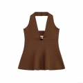 Women Sexy Halter Neck V-Neck Backless Tank Top Knit Mercerized Cotton Camisole With Metal Buckle Slim Fit Streetwear Summer Party Vest