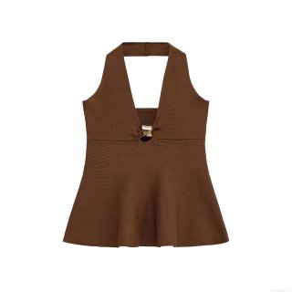 Women Sexy Halter Neck V-Neck Backless Tank Top Knit Mercerized Cotton Camisole With Metal Buckle Slim Fit Streetwear Summer Party Vest Women Sexy Halter Neck V-Neck Backless Tank Top Knit Mercerized Cotton Camisole With Metal Buckle Slim Fit Streetwear Summer Party Vest