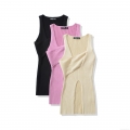 Women's V Neck Knitted Tank Top Sleeveless Cross Wrap Design Split Hem Ribbed Slim Fit Summer Streetwear Solid Color Rayon Nylon Top