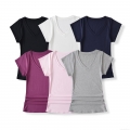 Women's Slim Fit V Neck T-Shirt Lyocell Elastane Ruched Waist Short Butterfly Sleeve Summer Casual Chic Tee Top