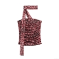 Sexy Leopard Print Ruched Tube Top With Halter Neck Scarf Women Polyester Mesh Backless Streetwear Summer Vest Top