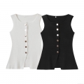 Women's Knitted Vest Tank Top Round Neck Sleeveless Ribbed Knit Button Down Slim Fit Camisole Casual Streetwear Top For Women