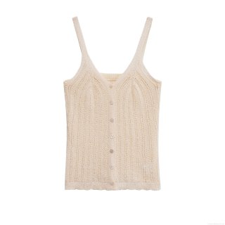 Women's Knit Cami Top V Neck Hollow Out Polyester Button Up Spaghetti Strap Sleeveless Tank Top For Summer Vacation Casual Street Style