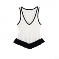 Women's Ribbed Knitted Tank Top V-Neck Sleeveless Contrast Piping Patchwork Ruffle Hem Streetwear Summer Casual Slim Fit Vest Top