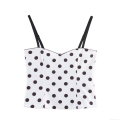 Women Sexy Polka Dot Cami Top Lace Trim V Neck Backless Cropped Tank Top Summer Sleeveless Polyester Slim Fit Streetwear Blouse