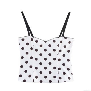 Women Sexy Polka Dot Cami Top Lace Trim V Neck Backless Cropped Tank Top Summer Sleeveless Polyester Slim Fit Streetwear Blouse