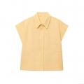 Summer Loose Short Sleeve Lapel Button Down Shirt Women Casual Solid Color Polyester Blouse Streetwear Fashion Top Women Clothing
