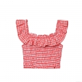Women's Sexy Gingham Smocked Camisole Ruffle Strap Cropped Tank Top Polyester Sleeveless Summer Beach Casual Streetwear Vest