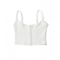Women Sexy White Ribbed Knit Corset Top Adjustable Spaghetti Strap Fishbone Bodycon Camisole Front Hook-and-Eye Bustier Tank Top for Club Summer Streetwear