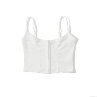 Women Sexy White Ribbed Knit Corset Top Adjustable Spaghetti Strap Fishbone Bodycon Camisole Front Hook-and-Eye Bustier Tank Top for Club Summer Streetwear