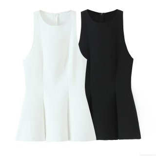Women's Sleeveless Peplum Top Round Neck Polyester Solid Color Vest Summer Casual Streetwear Blouse With Back Zipper