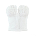 Women White Cotton Lace Embroidery Tube Top Sexy Strapless Crop Top With Chest Tie Bow Hollow Out Eyelet Embroidery Back Smocked Bandeau Top Summer Streetwear
