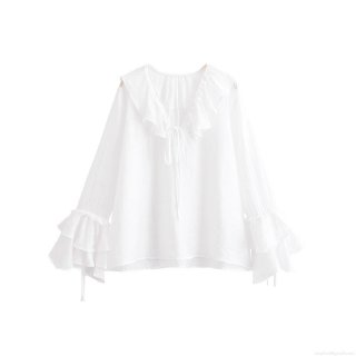 Women's V Neck Ruffled Long Sleeve Blouse Textured Polyester Lace Up Flare Sleeve Solid White Casual Party Street Style Top Women's V Neck Ruffled Long Sleeve Blouse Textured Polyester Lace Up Flare Sleeve Solid White Casual Party Street Style Top