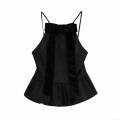 Women's Summer Black Velvet Bow Camisole Top Elegant Ruffle Hem Peplum Tank Top Backless Slim Fit Sleeveless Cami Top For Party Streetwear