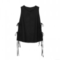 Women's Summer Sleeveless Round Neck Solid Color T-Shirt With Side Bow Tie Design Casual Streetwear Polyester Blend Vest Top For Women