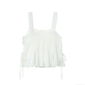 Women Summer White Camisole Tank Top Patchwork Lace Embroidery Pleated Drawstring Slim Fit Sleeveless V Neck Sexy Streetwear For Women Daily Vacation