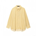 Women's Casual Oversized Stripe Shirt Long Sleeve Lapel Collar Button Down Polyester Blouse Autumn Fashion Streetwear Tops