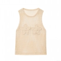 Women Crochet Knitted Tank Top Hollow Out Mesh Sleeveless Vest With 3D Flower Applique Boho Style Round Neck Summer Streetwear Casual Top