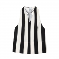Women Striped V-Neck Tank Top Sleeveless Polyester Loose Fit Vertical Stripe Color Block Cami Top For Summer Casual Streetwear
