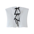 Women's Contrast Bow Decor Tube Top 100% Polyester Strapless Crop Top For Party Streetwear French Style Elegant Slim Fit White Bandeau Camisole Top