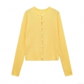 Women's Solid Color Knit Cardigan Round Neck Long Sleeve Single Breasted Slim Fit Ribbed Sweater Top Autumn Casual Polyester Outerwear