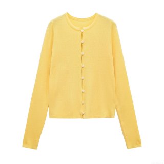 Women's Solid Color Knit Cardigan Round Neck Long Sleeve Single Breasted Slim Fit Ribbed Sweater Top Autumn Casual Polyester Outerwear