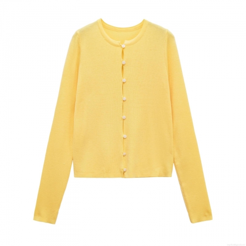 Women's Solid Color Knit Cardigan Round Neck Long Sleeve Single Breasted Slim Fit Ribbed Sweater Top Autumn Casual Polyester Outerwear