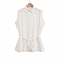 Women's Sleeveless Shirt Lapel Single-Breasted Waist Tie Blouse Autumn Casual Solid Color Polyester Cotton Blend Streetwear Top For Women