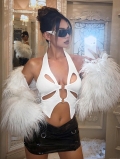 Sexy Butterfly Hollow Out Halter Neck Crop Top With Metal Rings Polyester Spandex Slim Fit Sleeveless Vest For Women Party Clubwear Streetwear Y2K Fashion